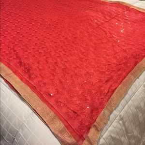 NEW Coral/Peach Indian Sari ThreadWork & Sequence